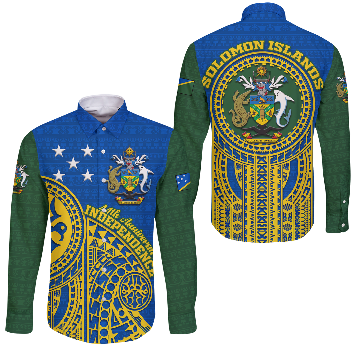 Solomon Islands Independence Anniversary 44th Years Long Sleeve Button Shirt - LT12 Unisex Blue - Polynesian Pride
