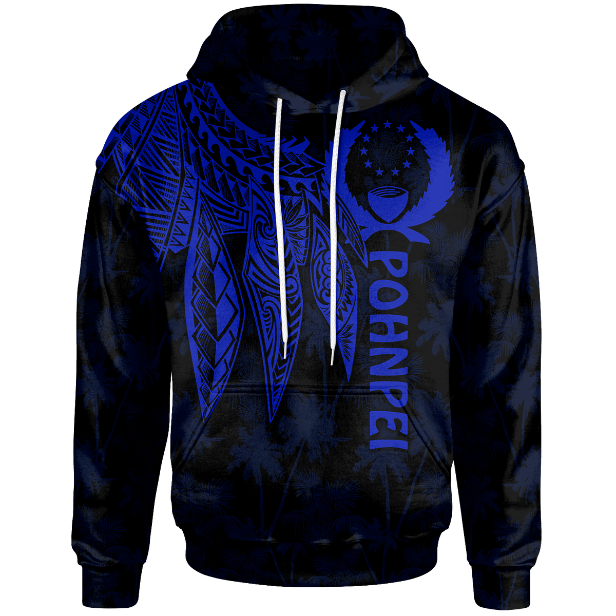 Pohnpei Hoodie Polynesian Wings (Blue) Unisex Blue - Polynesian Pride