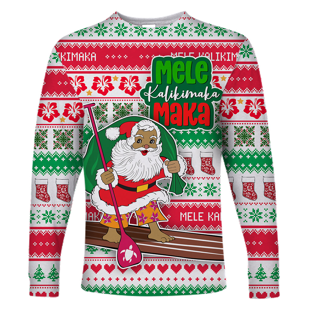 Hawaiian Christmas Long Sleeve Shirt - Santa Surfing Ugly Christmas - LT12 Unisex Red - Polynesian Pride