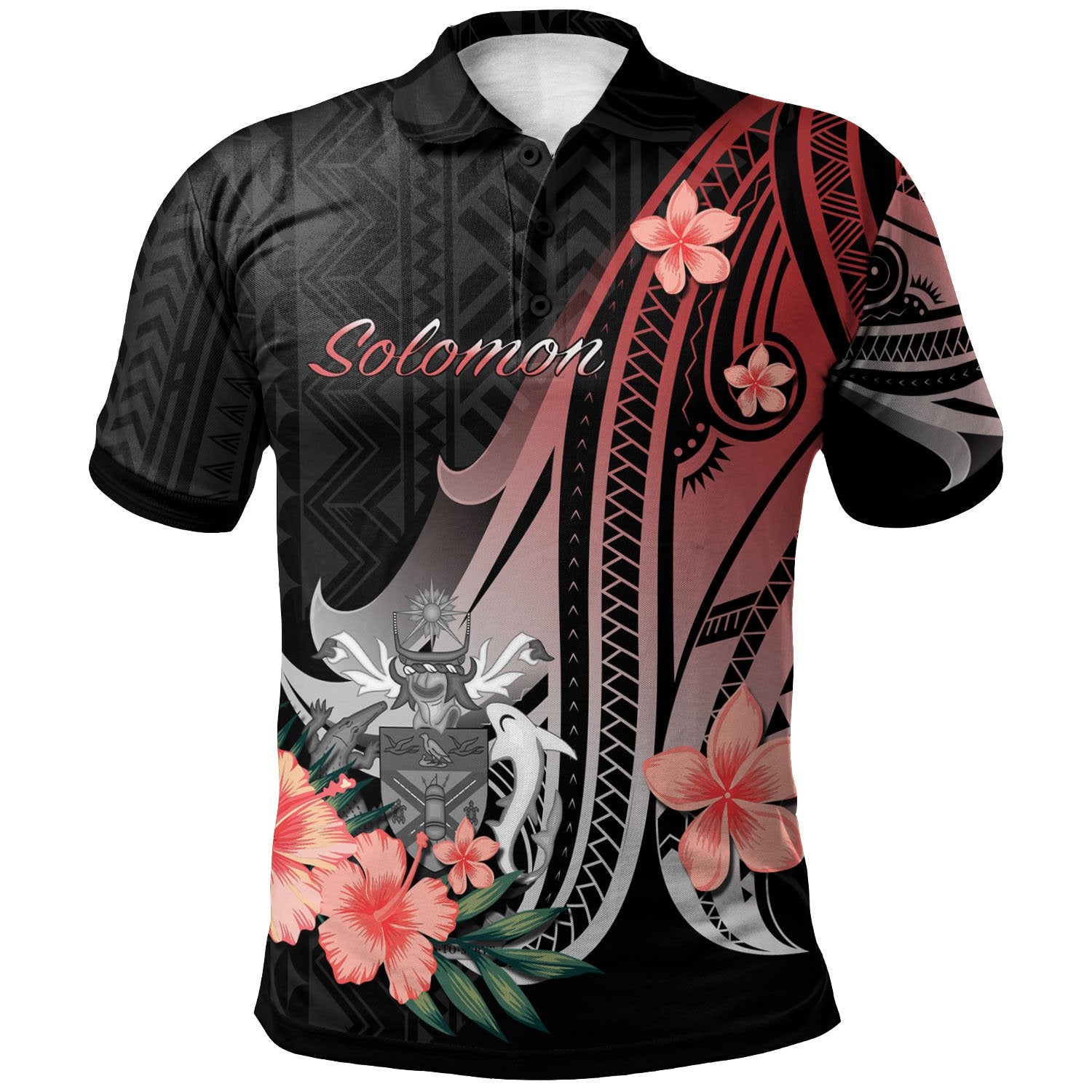 Solomon Islands Polo Shirt Red Polynesian Hibiscus Pattern Style Unisex Red - Polynesian Pride