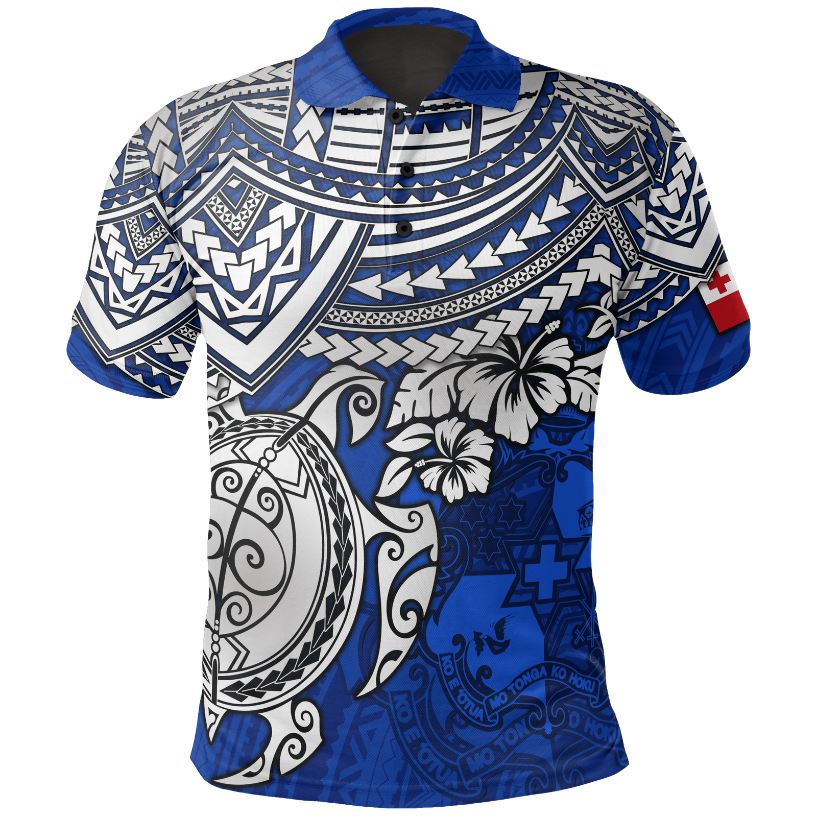 Tonga Polo Shirt Tongan Coat Of Arms Blue Turtle Hibiscus Unisex BLUE - Polynesian Pride