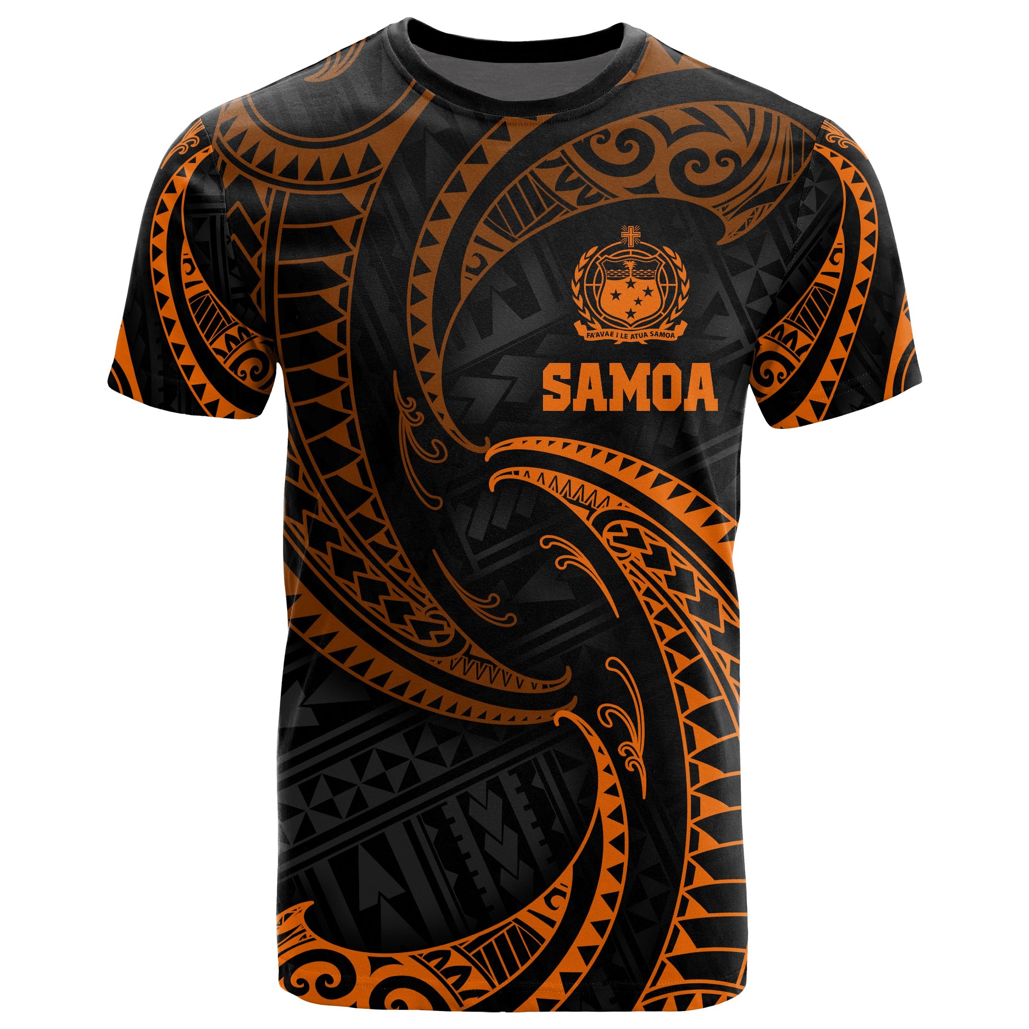 Samoa Polynesian All Over T Shirt Orange Tribal Wave Unisex Orange - Polynesian Pride