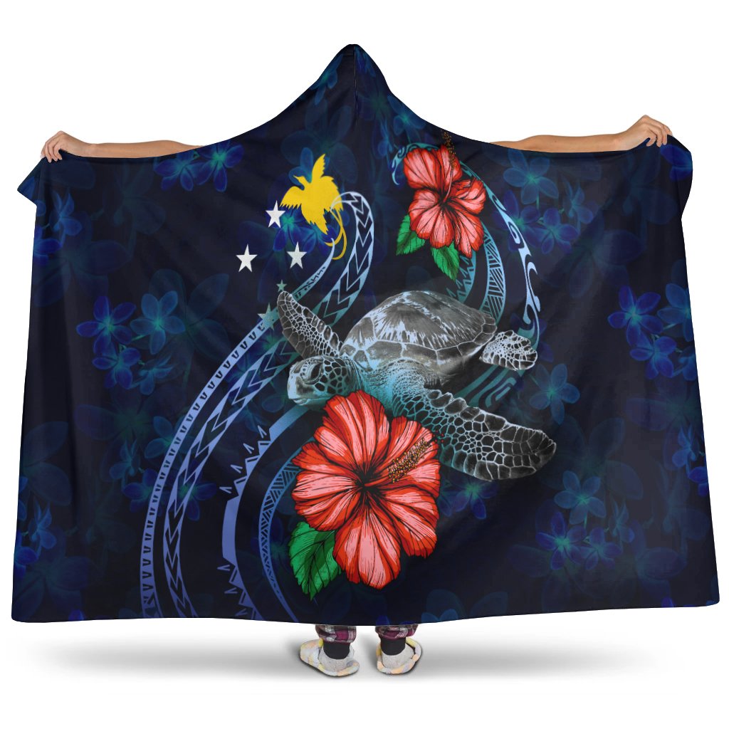 Papua New Guinea Polynesian Hooded Blanket - Blue Turtle Hibiscus Hooded Blanket Blue - Polynesian Pride
