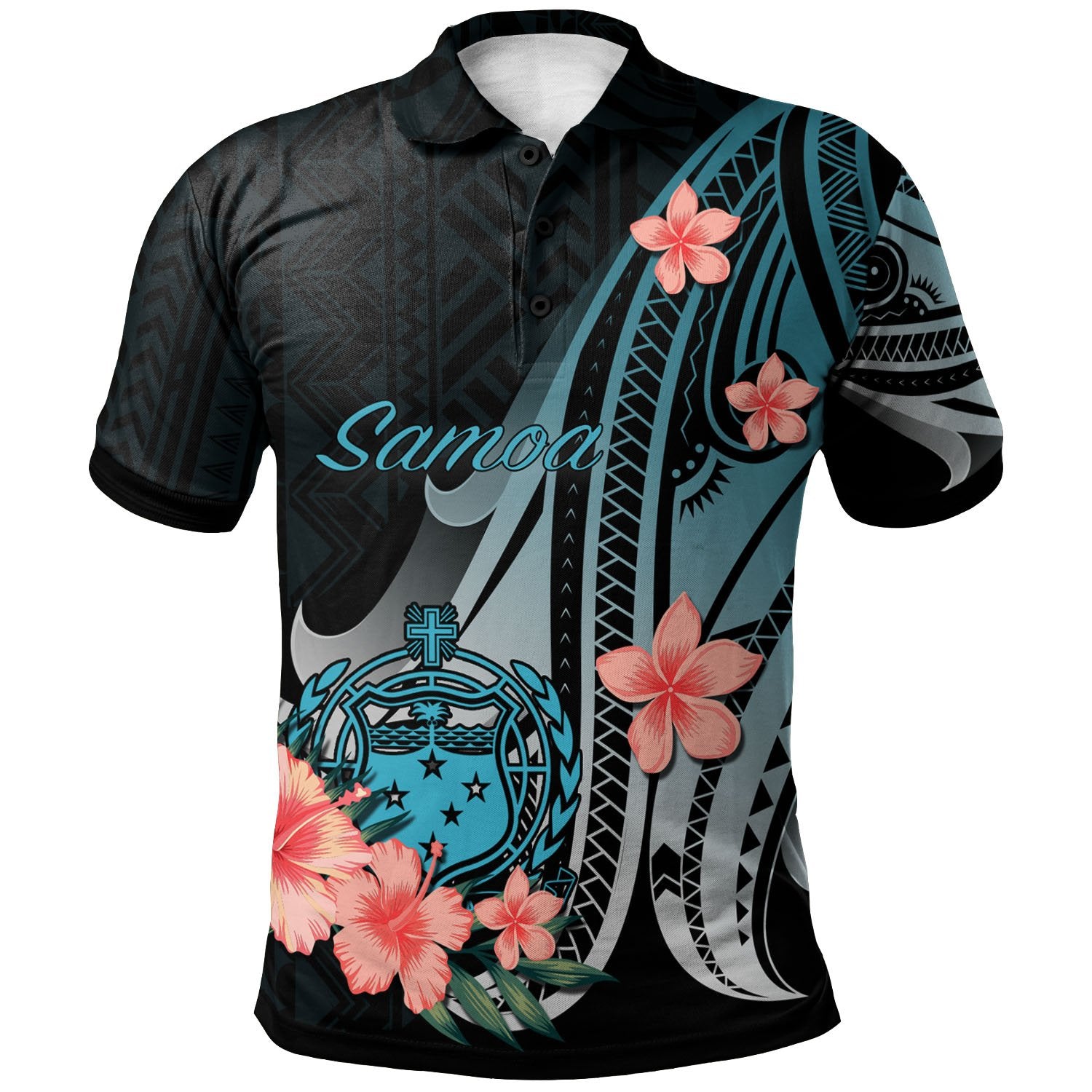 Samoa Polo Shirt Turquoise Polynesian Hibiscus Pattern Style Unisex Turquoise - Polynesian Pride