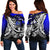 Samoa Women's Off Shoulder Sweater - Tribal Jungle Pattern Blue Color Blue - Polynesian Pride