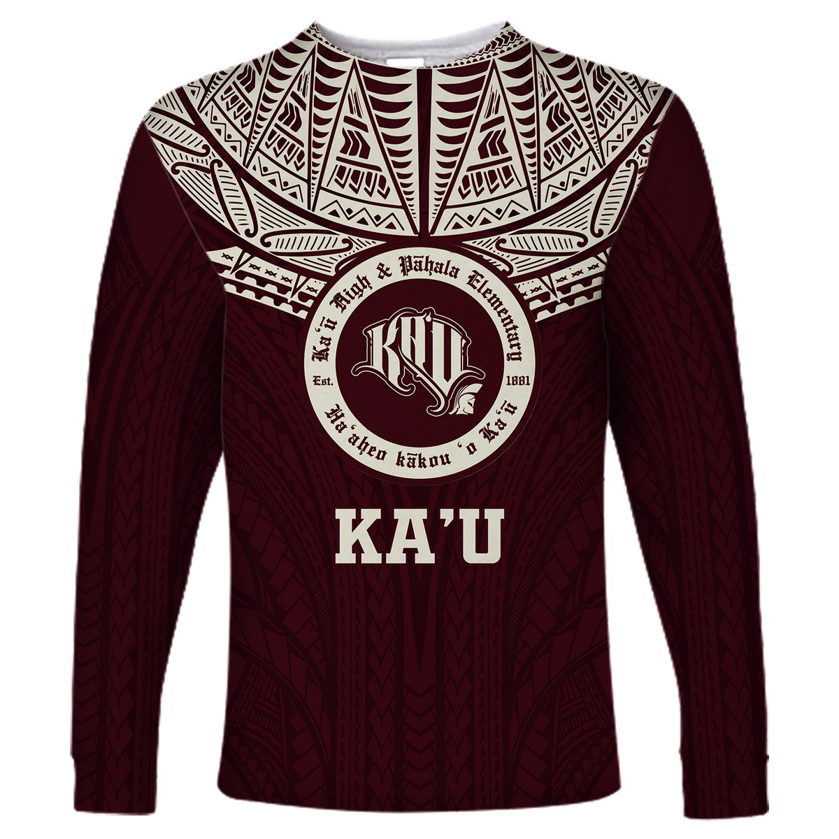 Hawaii Kau High & Pahala Elementary School Pride Long Sleeve Shirt - LT12 Unisex Red - Polynesian Pride
