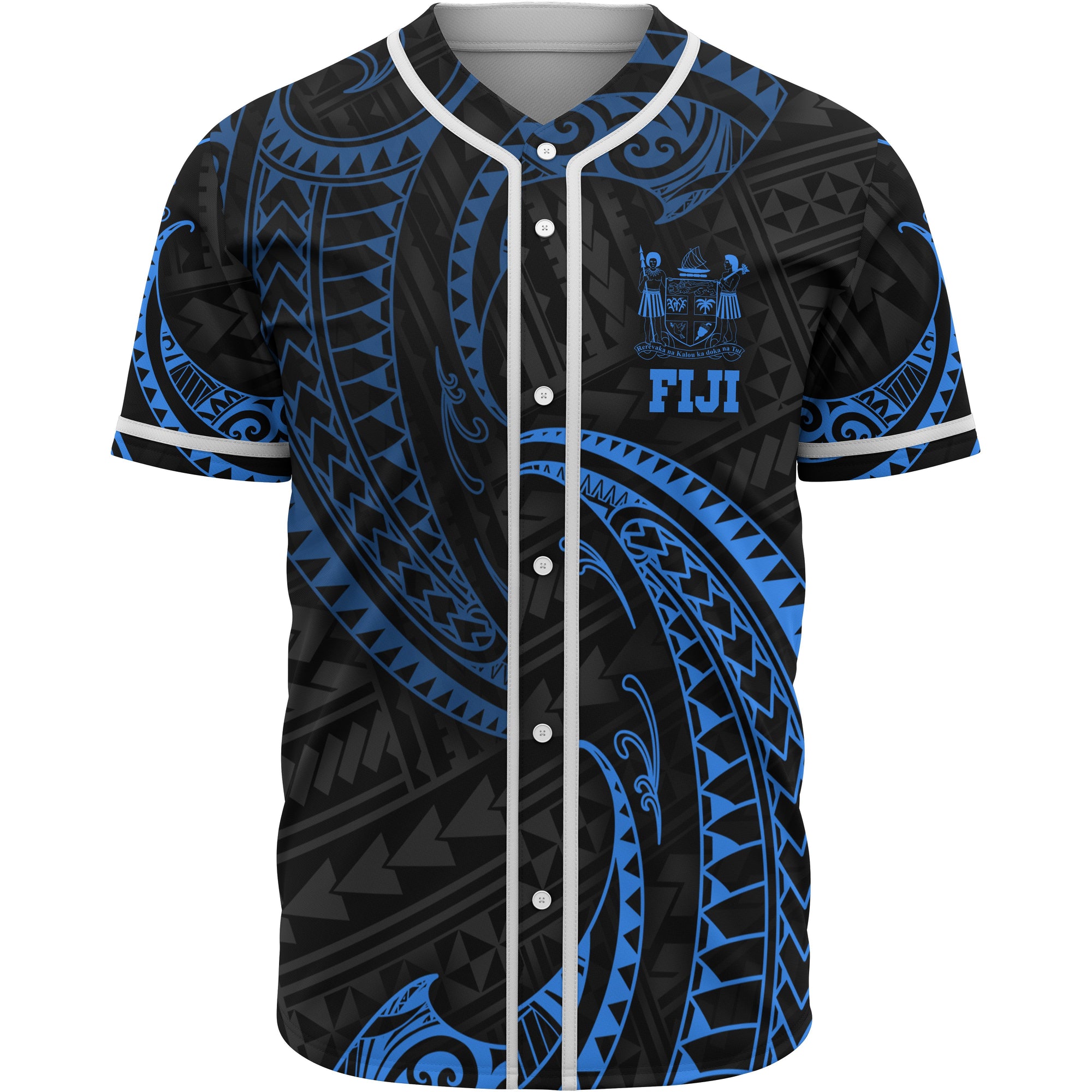 Fiji Polynesian Baseball Shirt - Blue Tribal Wave Unisex Blue - Polynesian Pride