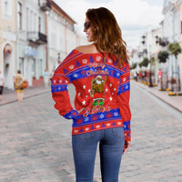 Samoa Christmas -Maunia Le Kilisimasi Santa Polynesia Tatoo Women Off Shoulder Sweater - LT2 - Polynesian Pride