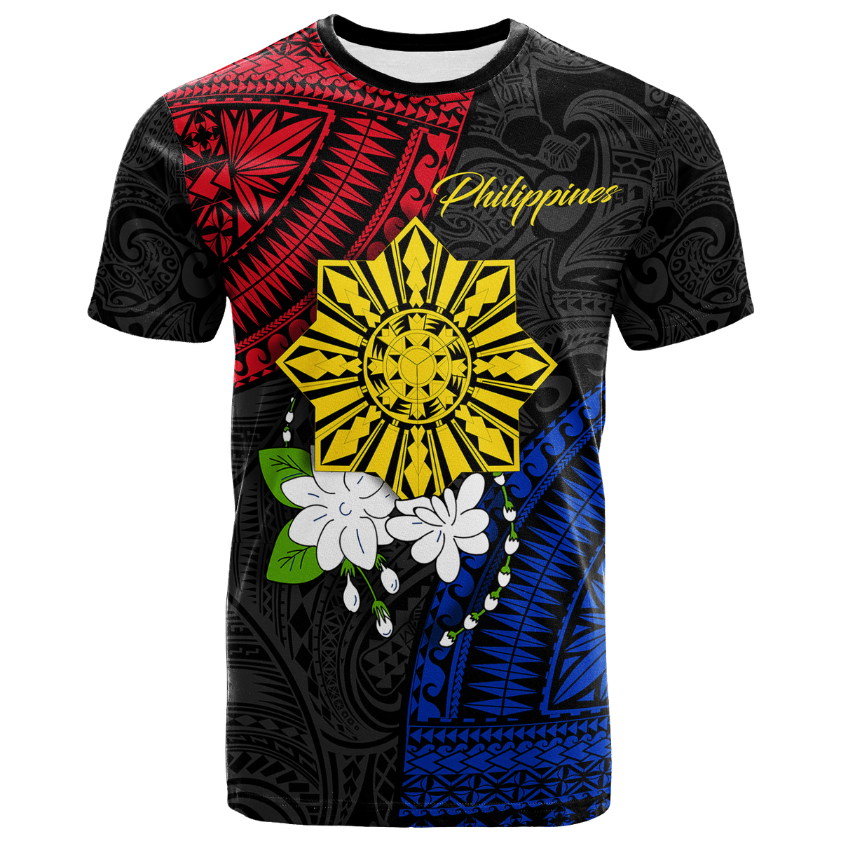 Philippines Sampaguita Filipino Sun T Shirt LT12 Unisex Black - Polynesian Pride