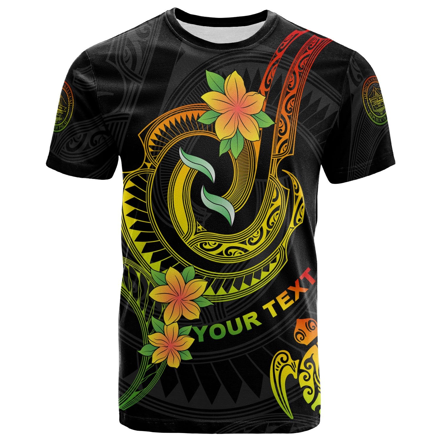 Palau Custom T Shirt Reggae Plumeria Flowers with Spiral Patterns Unisex Art - Polynesian Pride