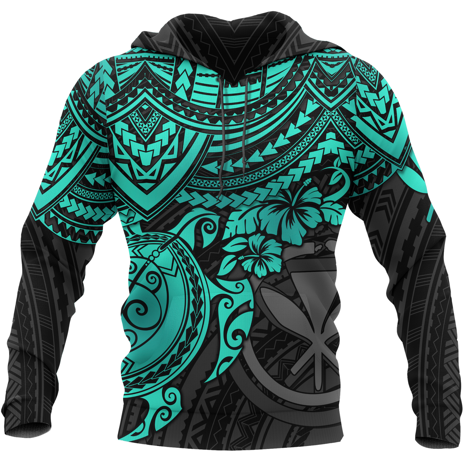 Polynesian Hawaii Hoodie Turquoise Turtle Unisex BLUE - Polynesian Pride