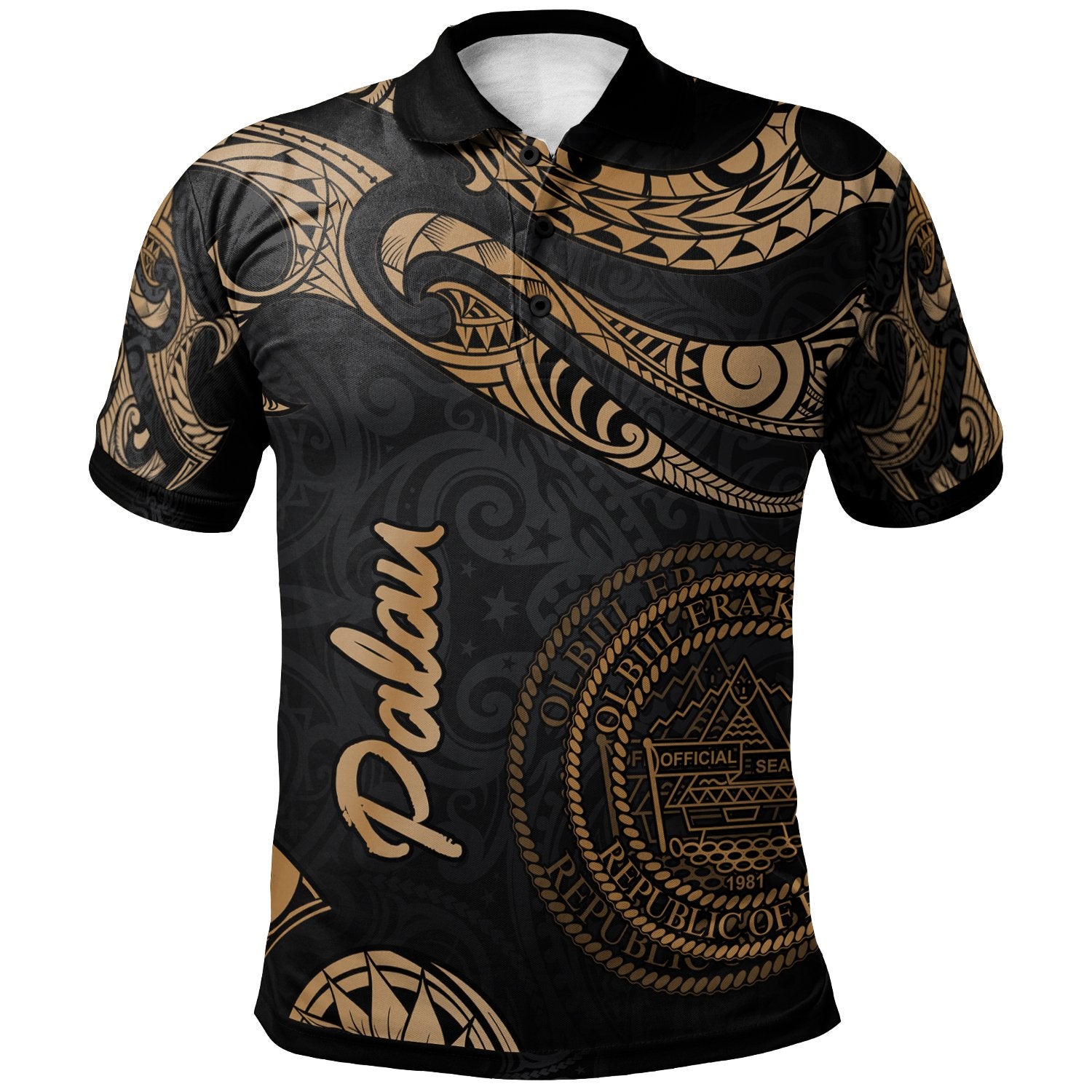 Palau Polo Shirt Polynesian Tattoo Gold Version Unisex Gold - Polynesian Pride