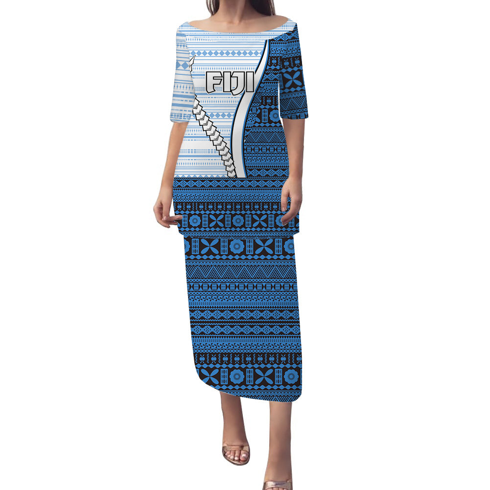 Fiji Polynesian Tribal Puletasi Dress - LT12 Long Dress Blue - Polynesian Pride