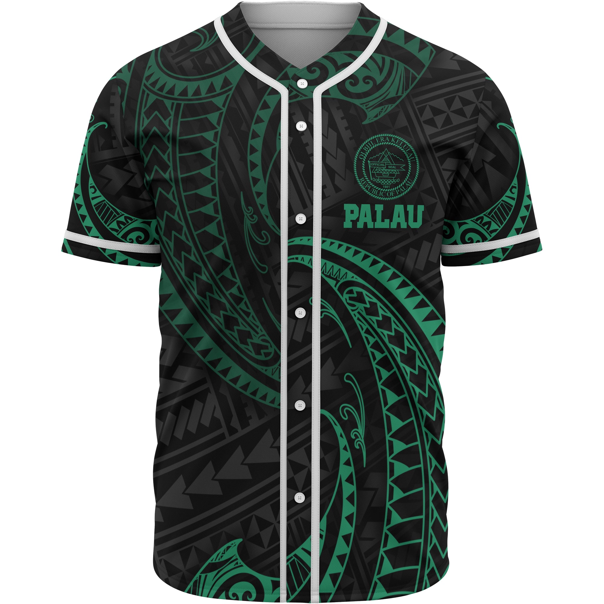 Palau Polynesian Baseball Shirt - Green Tribal Wave Unisex Green - Polynesian Pride