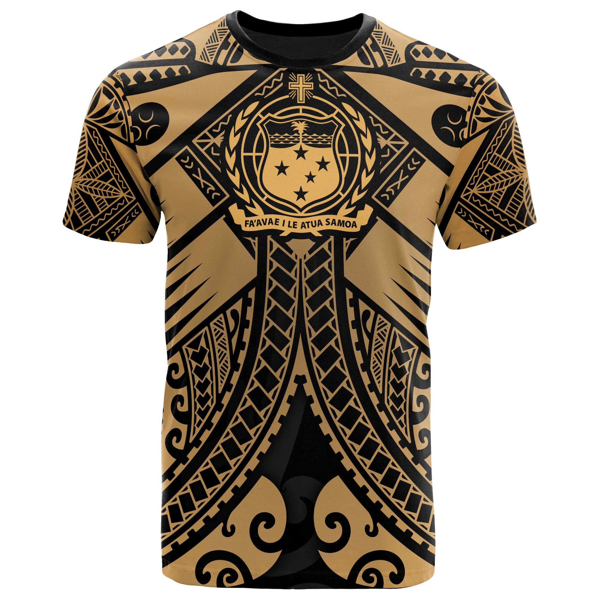 Samoa Polynesian T shirt Samoa Gold Seal with Polynesian Tattoo Unisex Gold - Polynesian Pride