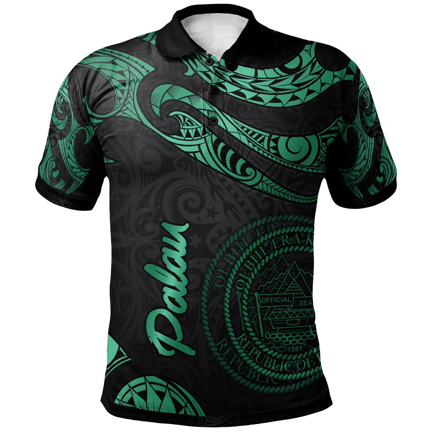 Palau Polo Shirt Polynesian Tattoo Green Version Unisex Green - Polynesian Pride
