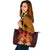 Tonga Large Leather Tote - Tribal Tuna Fish Orange - Polynesian Pride