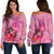 Tahiti Polynesian Women's Off Shoulder Sweater - Floral With Seal Pink Pink - Polynesian Pride
