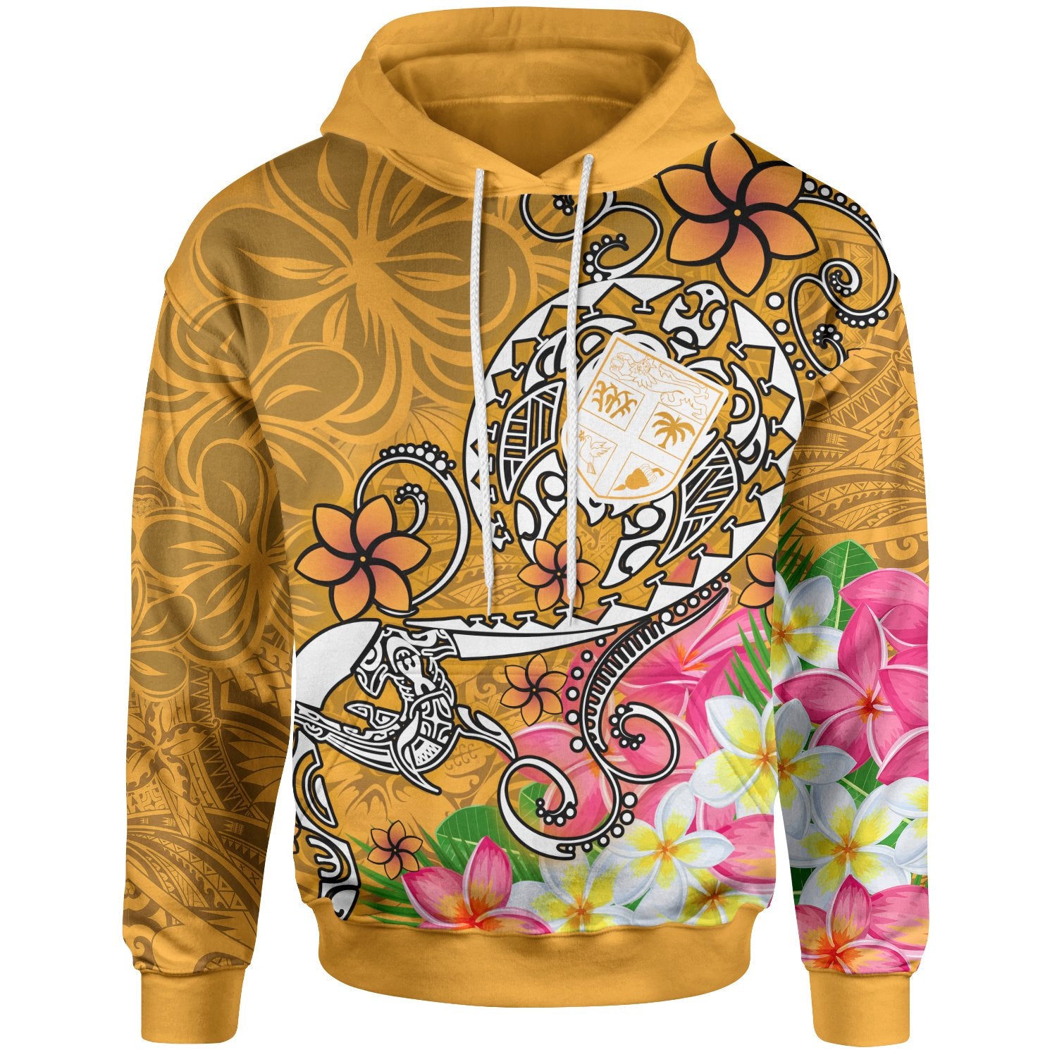 Fiji Hoodie Turtle Plumeria (Gold) Unisex Gold - Polynesian Pride