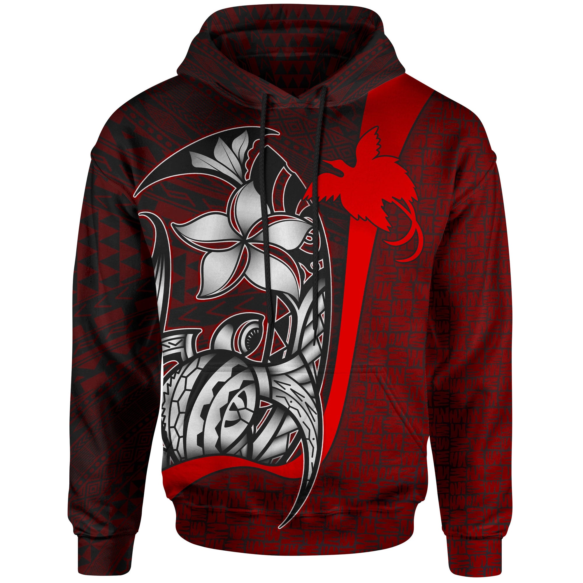 Papua New Guinea Polynesian Hoodie Red Turtle with Hook Unisex RED - Polynesian Pride