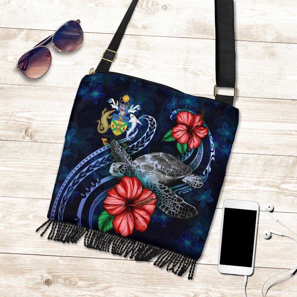 Solomon Islands Polynesian Boho Handbag - Blue Turtle Hibiscus One Style One Size Blue - Polynesian Pride