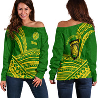 Leone High School Pride Women Off Shoulder Sweater - LT12 Green - Polynesian Pride