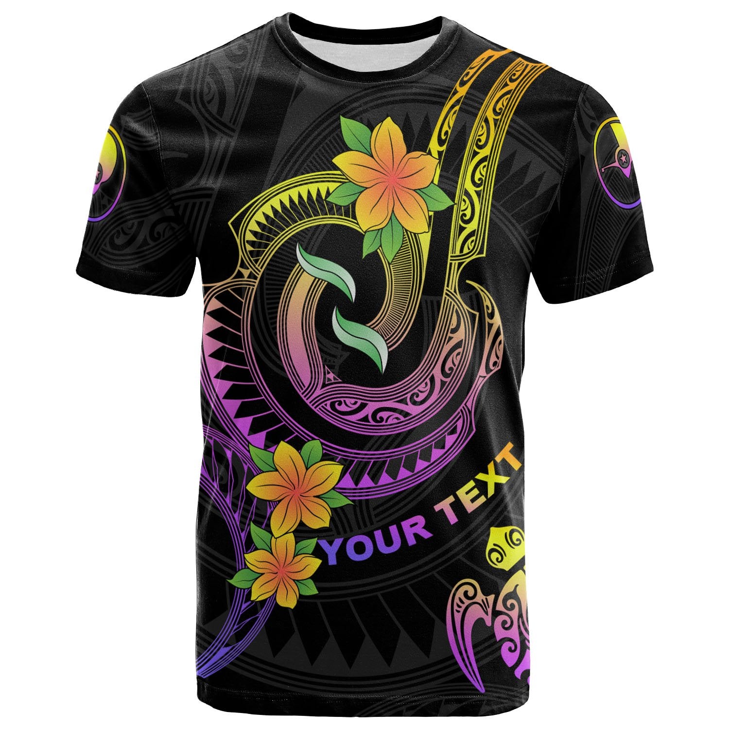 Yap Custom T Shirt Plumeria Flowers with Spiral Patterns Unisex Black - Polynesian Pride