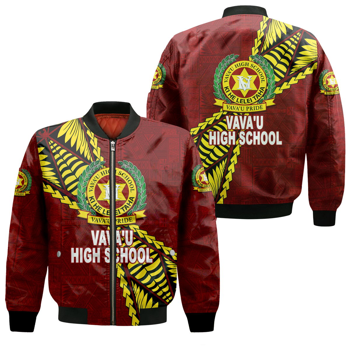 Tonga Vava'u High School Tongan Patterns Bomber Jacket - LT12 Bomber Jacket Red - Polynesian Pride