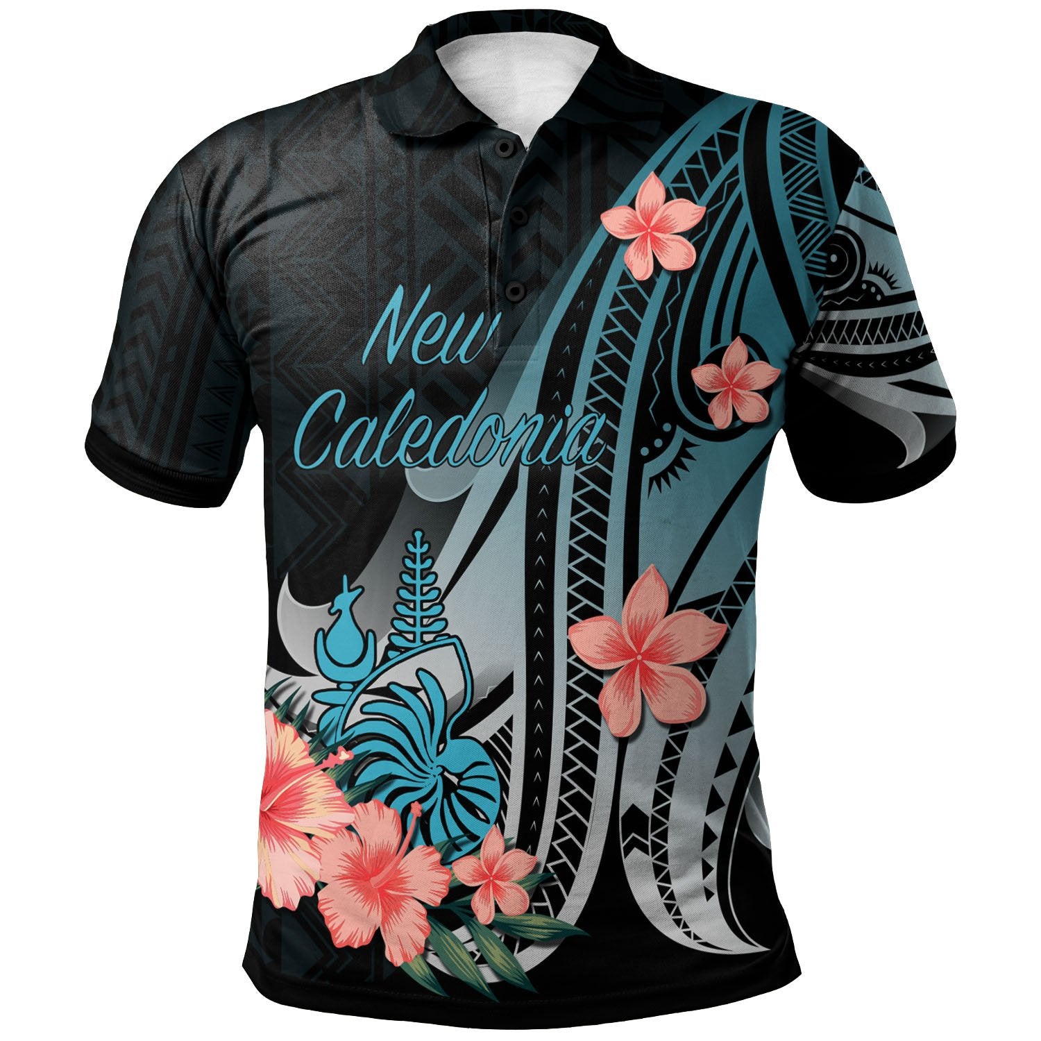 New Caledonia Polo Shirt Turquoise Polynesian Hibiscus Pattern Style Unisex Turquoise - Polynesian Pride
