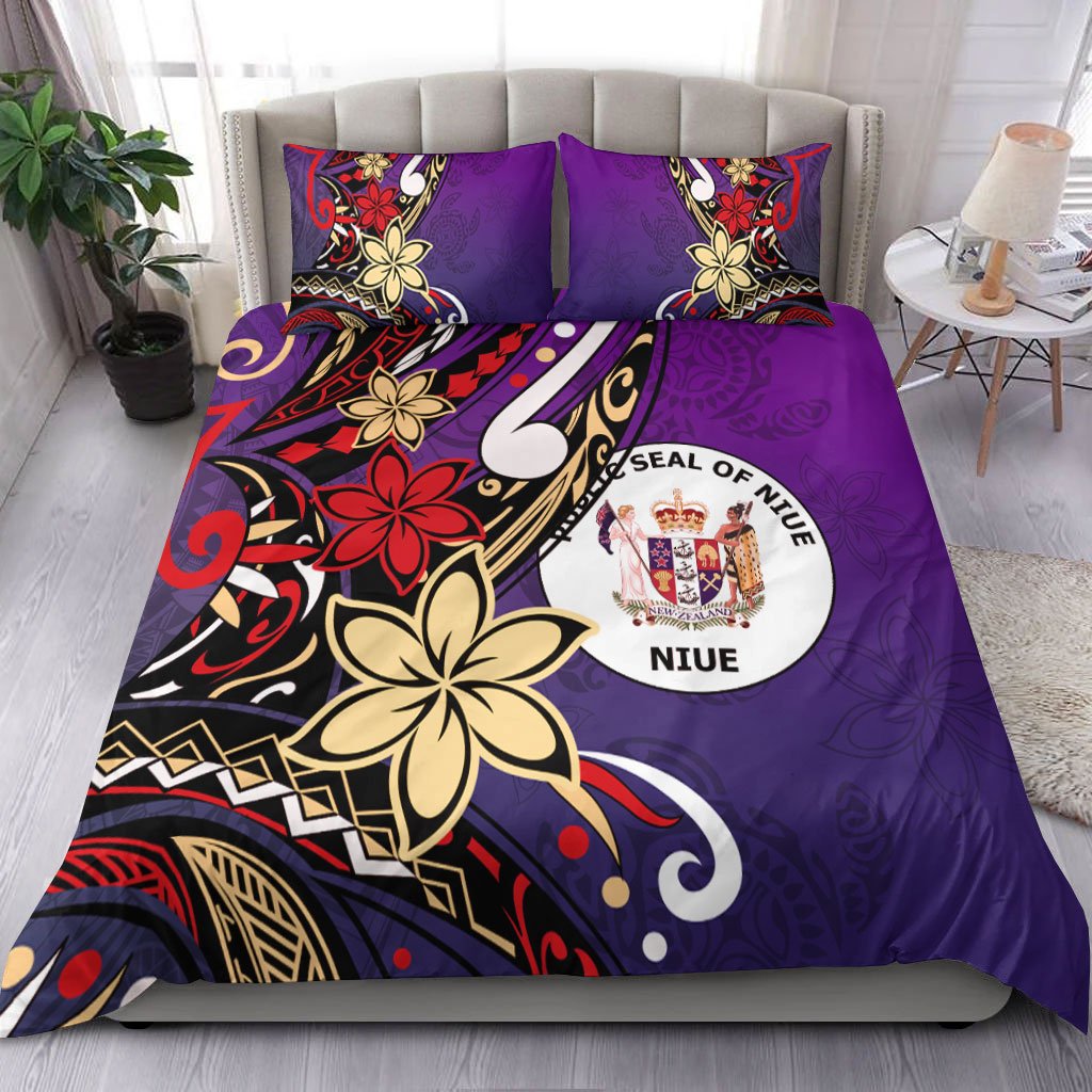 Niue Bedding Set - Tribal Flower With Special Turtles Purple Color Purple - Polynesian Pride
