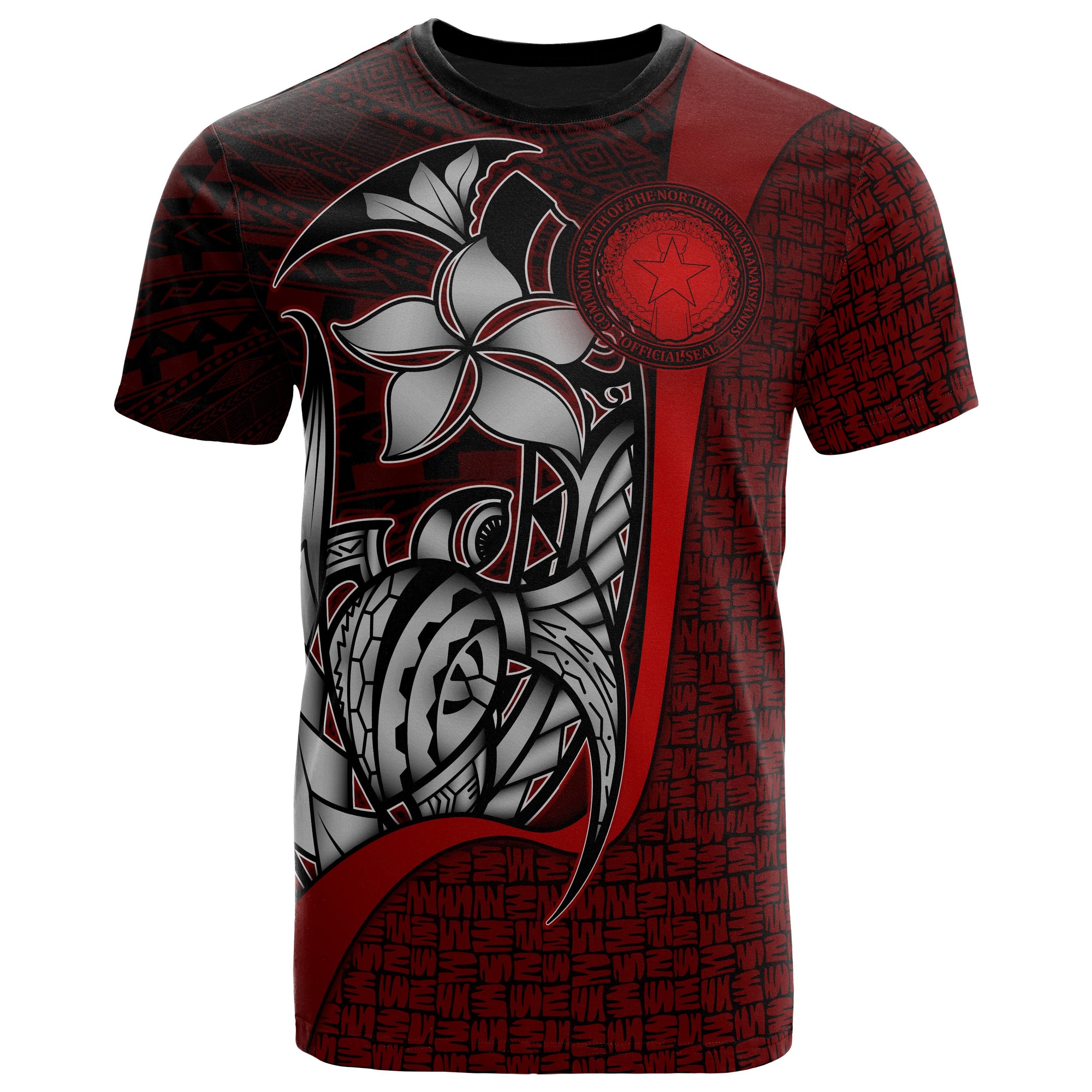 Northern Mariana Islands Polynesian T Shirt Red Turtle with Hook Unisex RED - Polynesian Pride