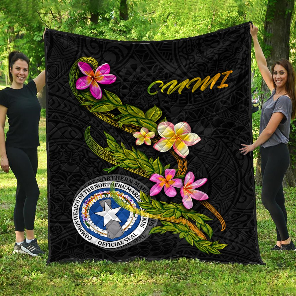 Northern Mariana Islands Polynesian Quilt - Plumeria Tribal Black - Polynesian Pride