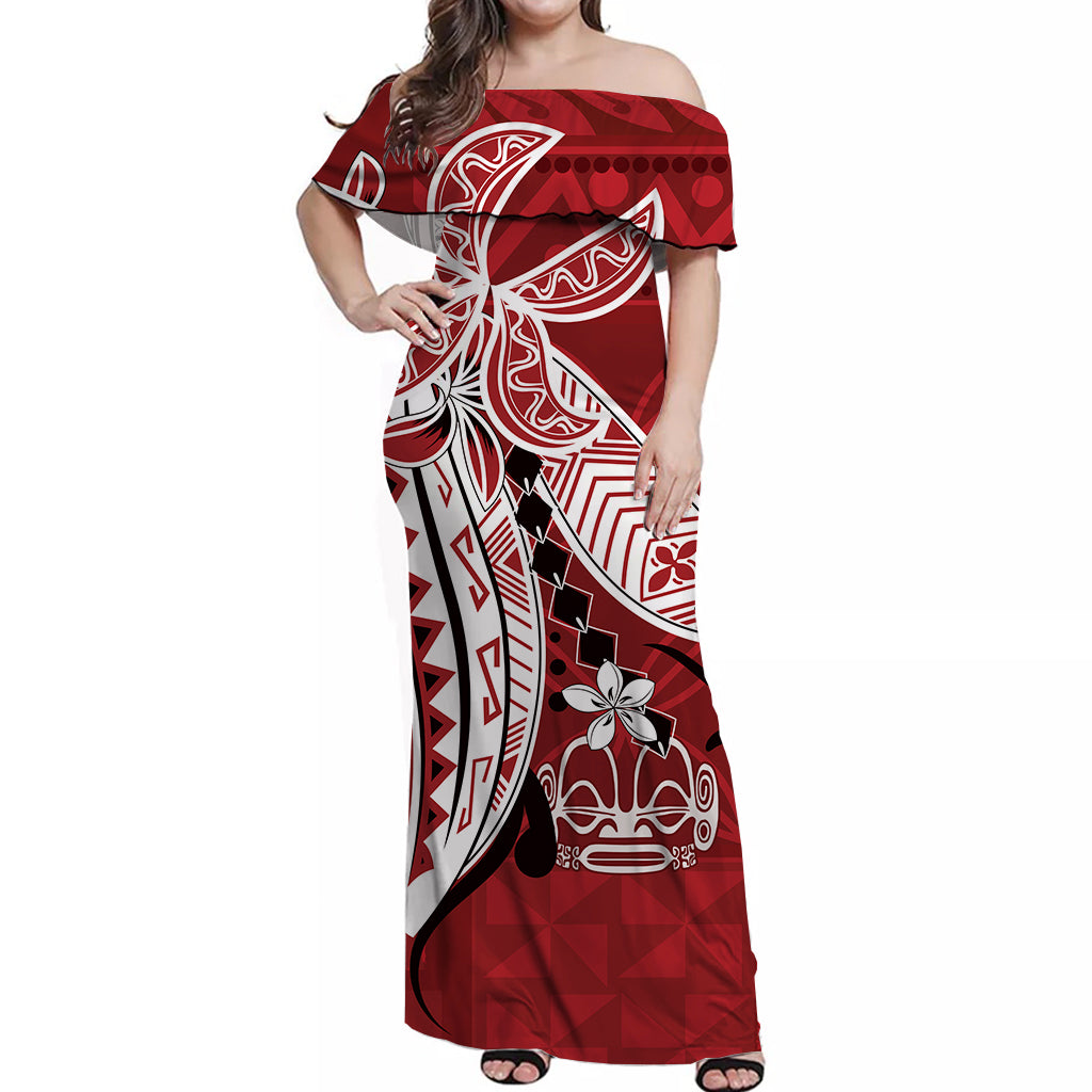 Marquesas Islands Off Shoulder Long Dress Red Polynesian Pattern Special LT13 Long Dress Red - Polynesian Pride