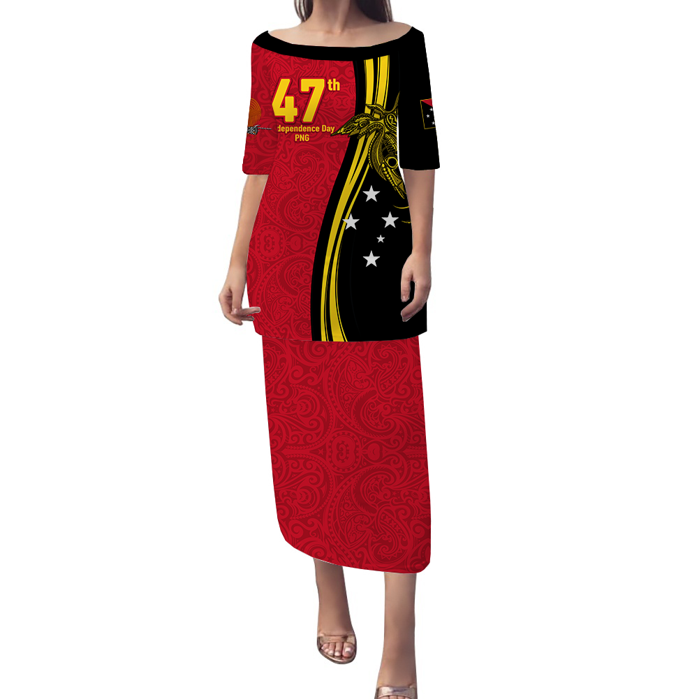 Papua New Guinea Independence Anniversary Polynesian Tribal Puletasi Dress - LT12 Long Dress Black - Polynesian Pride