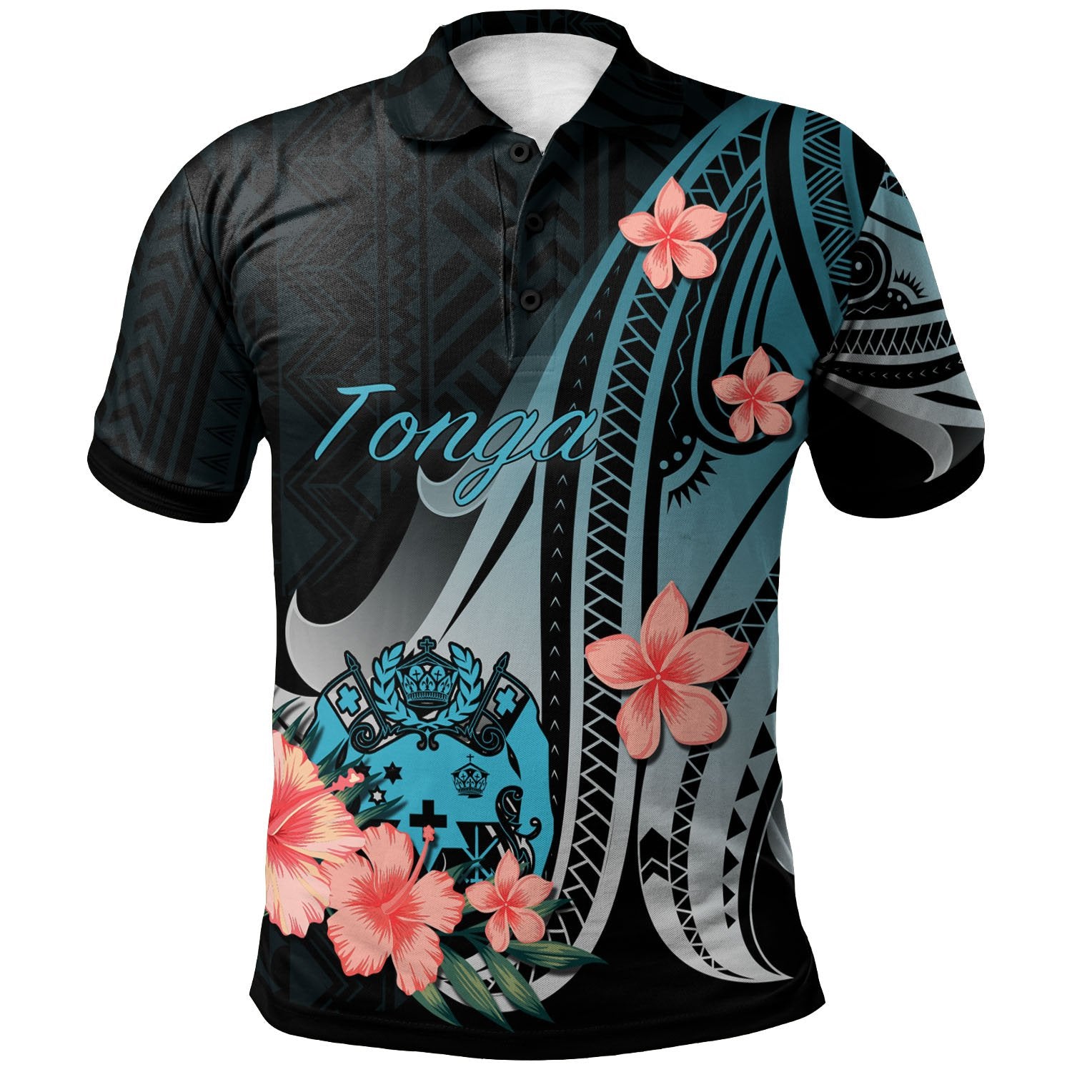 Tonga Polo Shirt Turquoise Polynesian Hibiscus Pattern Style Unisex Turquoise - Polynesian Pride
