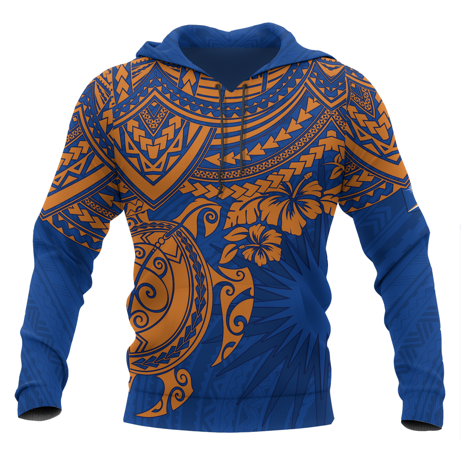 Marshall Islands Polynesian Hoodie Blue Turtle Unisex Blue - Polynesian Pride