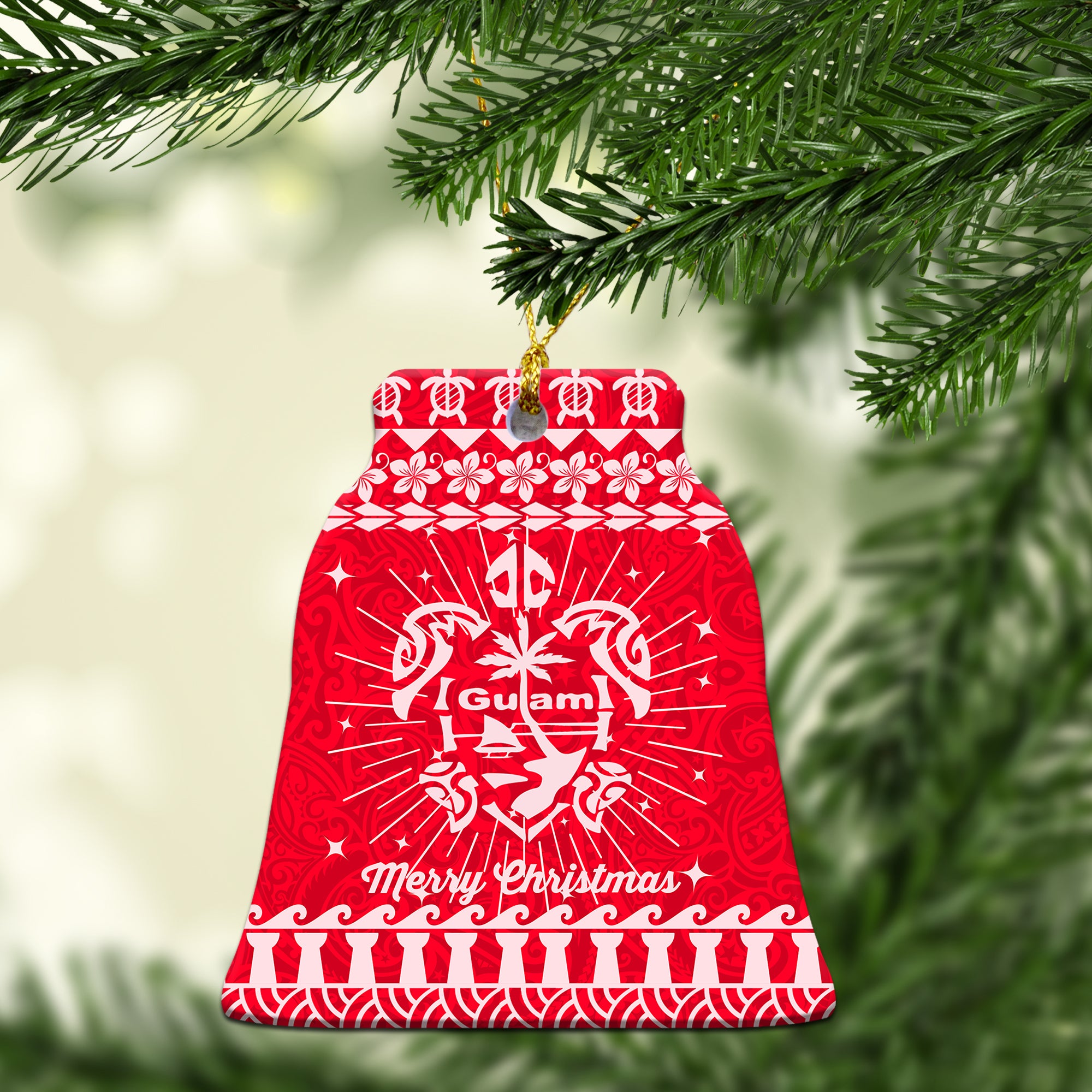 Guam Chamorro Pattern Red Christmas Ornament - LT12 - Polynesian Pride