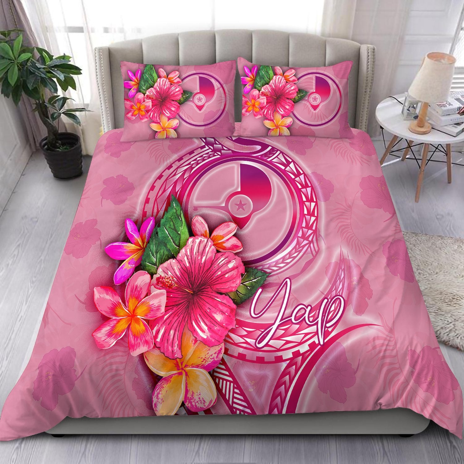 Yap Polynesian Bedding Set - Floral With Seal Pink Pink - Polynesian Pride