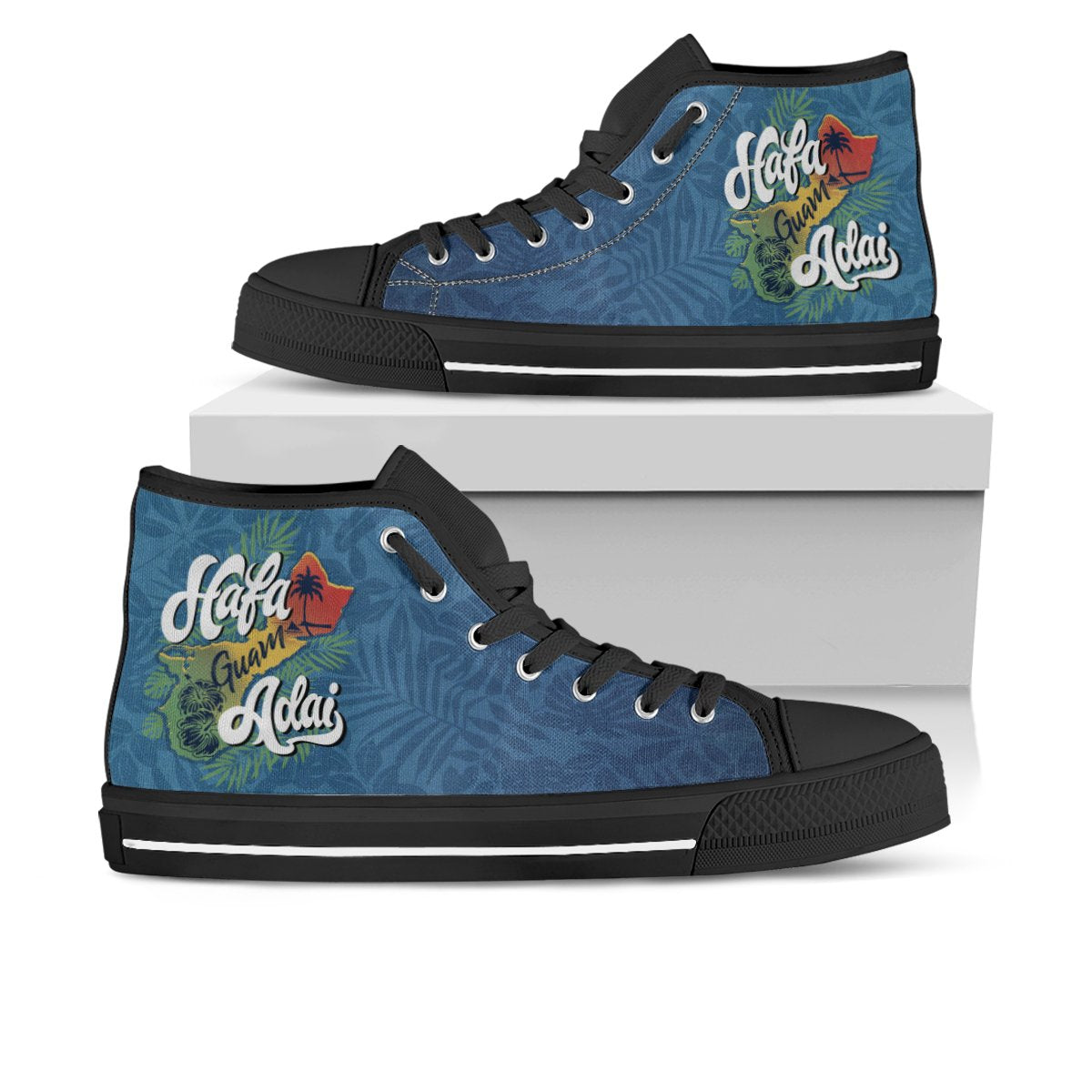 Guam High Top Shoes - Hafa Adai With Map Unisex Black - Polynesian Pride