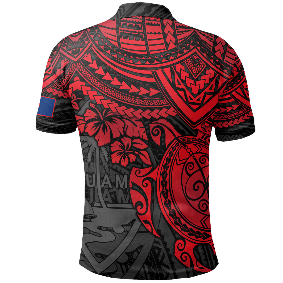 Guam Polo Shirt Guahan Flag Coat Of Arms Red Turtle Hibiscus - Polynesian Pride
