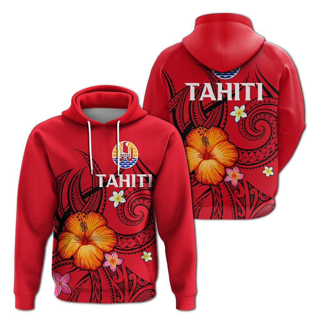 French Polynesia Hoodie Hibiscus With Tribal LT12 Unisex Red - Polynesian Pride