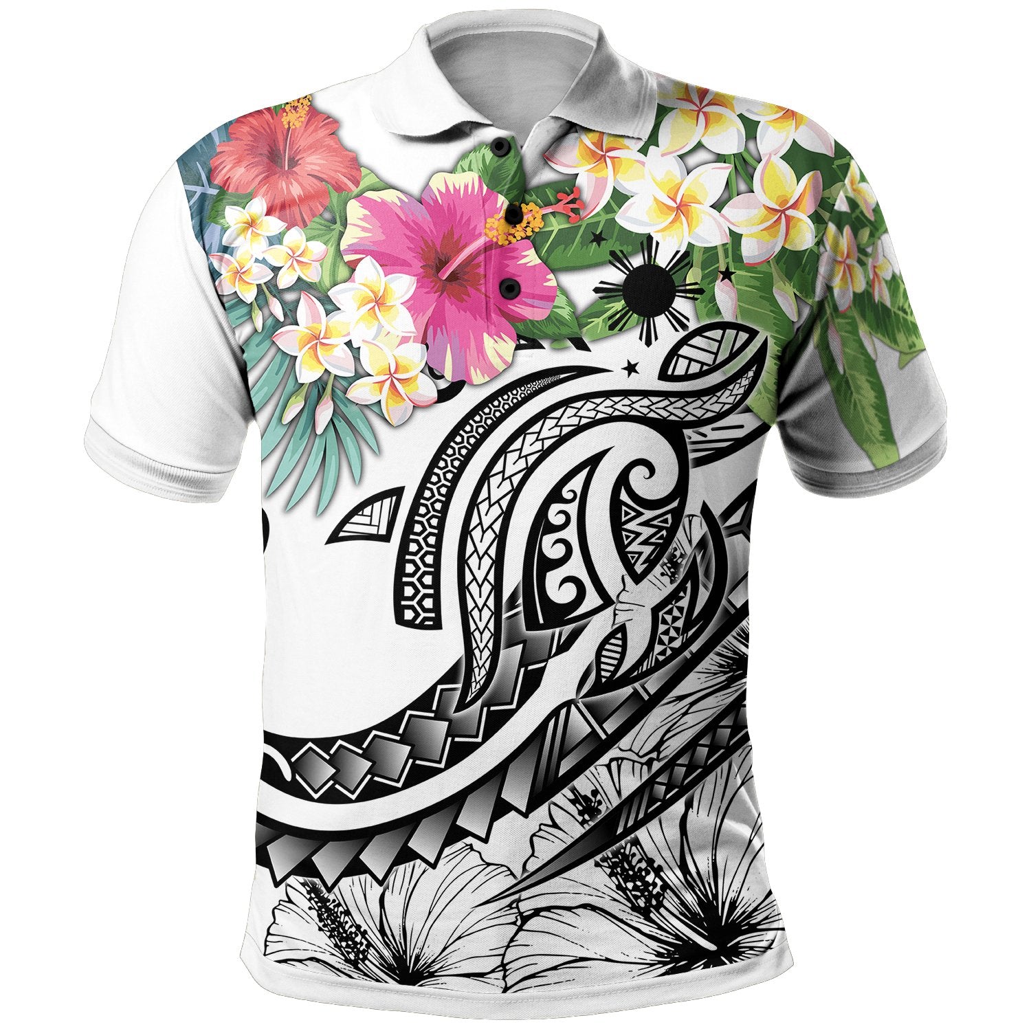 The Philippines Polo Shirt Summer Plumeria (White) Unisex White - Polynesian Pride