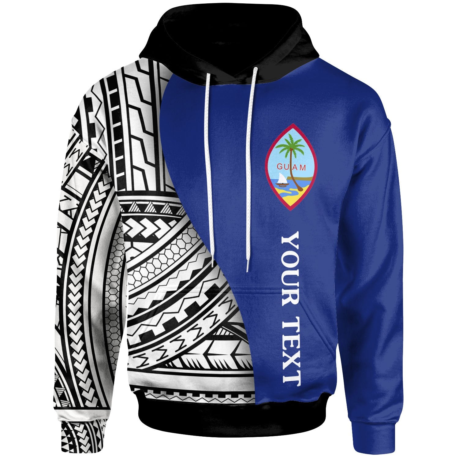 Guam Custom Hoodie Coat of Arm and Polynesian Patterns Unisex Blue - Polynesian Pride