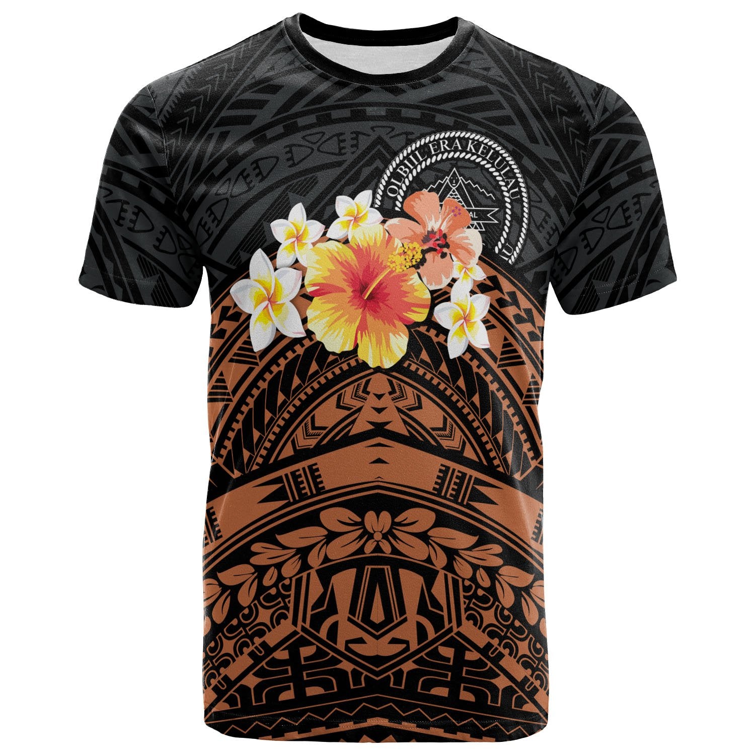 Palau Custom T shirt Tribal Pattern Hibiscus Unisex Black - Polynesian Pride