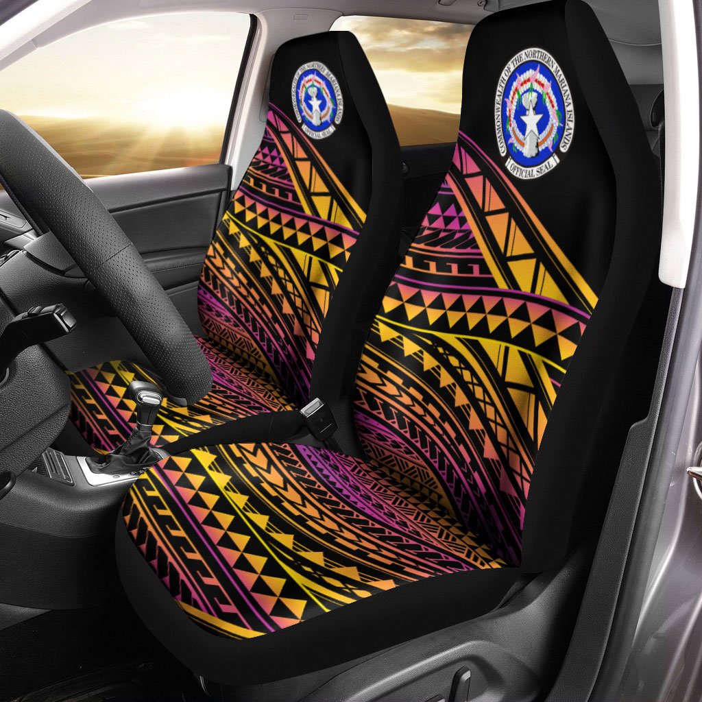 Northern Mariana Islands Car Seat Cover - Special Polynesian Ornaments Universal Fit Black - Polynesian Pride