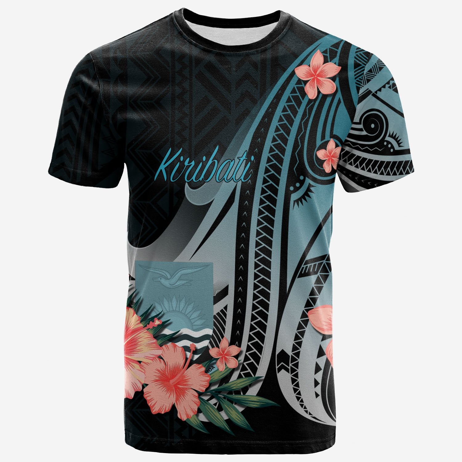 Kiribati T Shirt Turquoise Polynesian Hibiscus Pattern Style Unisex Art - Polynesian Pride