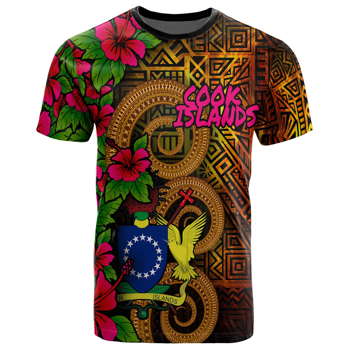 Cook Islands Polynesian T Shirt Hibiscus Vintage Unisex Orange - Polynesian Pride