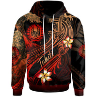 Tahiti Polynesian Hoodie Plumeria Flowers and Waves Unisex Red - Polynesian Pride