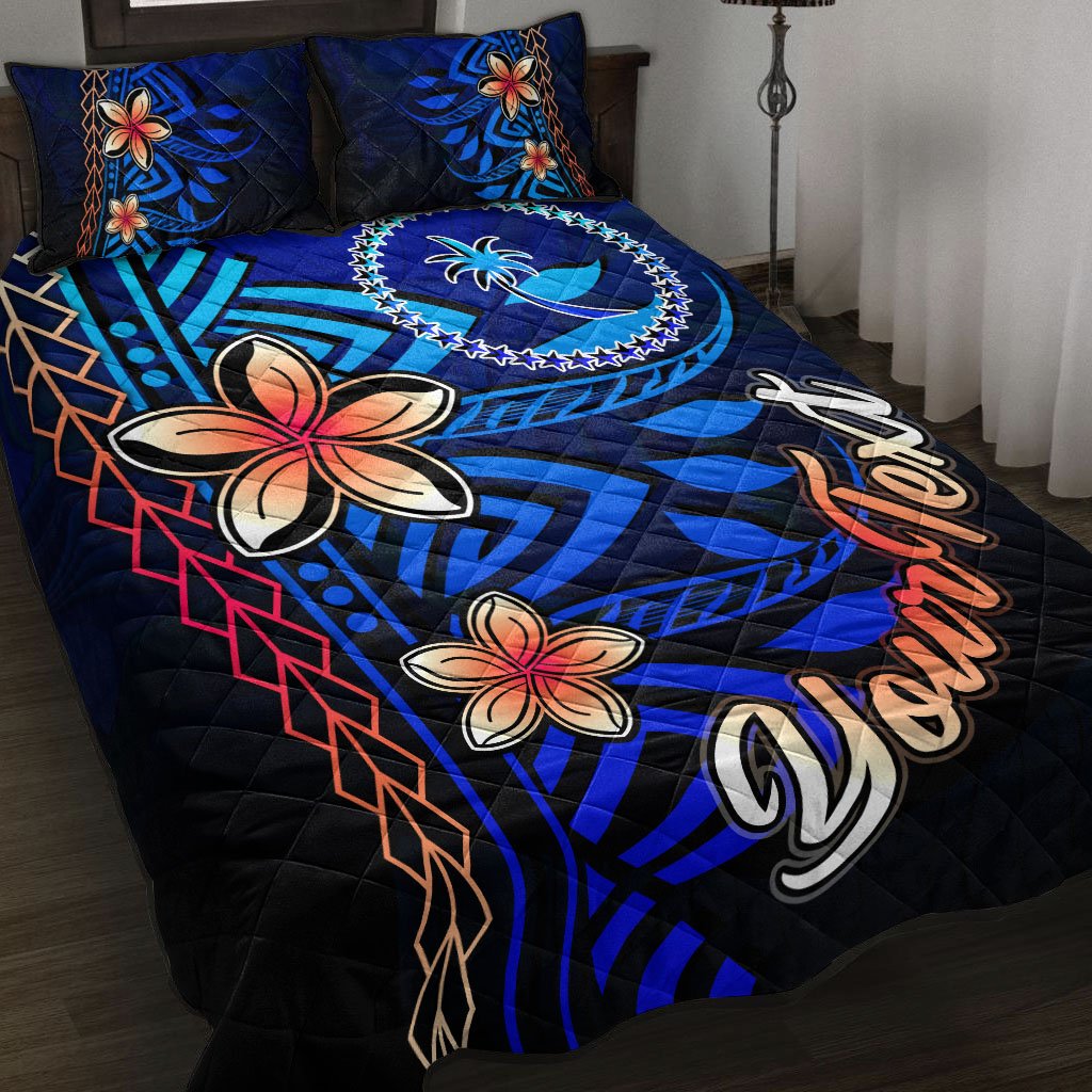 Chuuk Custom Personalised Quilt Bed Set - Vintage Tribal Moutain Blue - Polynesian Pride