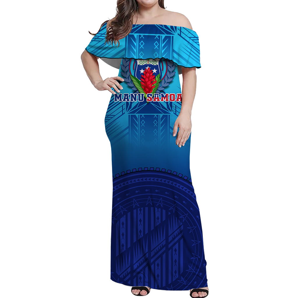Manu Samoa Legend Women Off Shoulder Long Dress - LT12 Long Dress Blue - Polynesian Pride